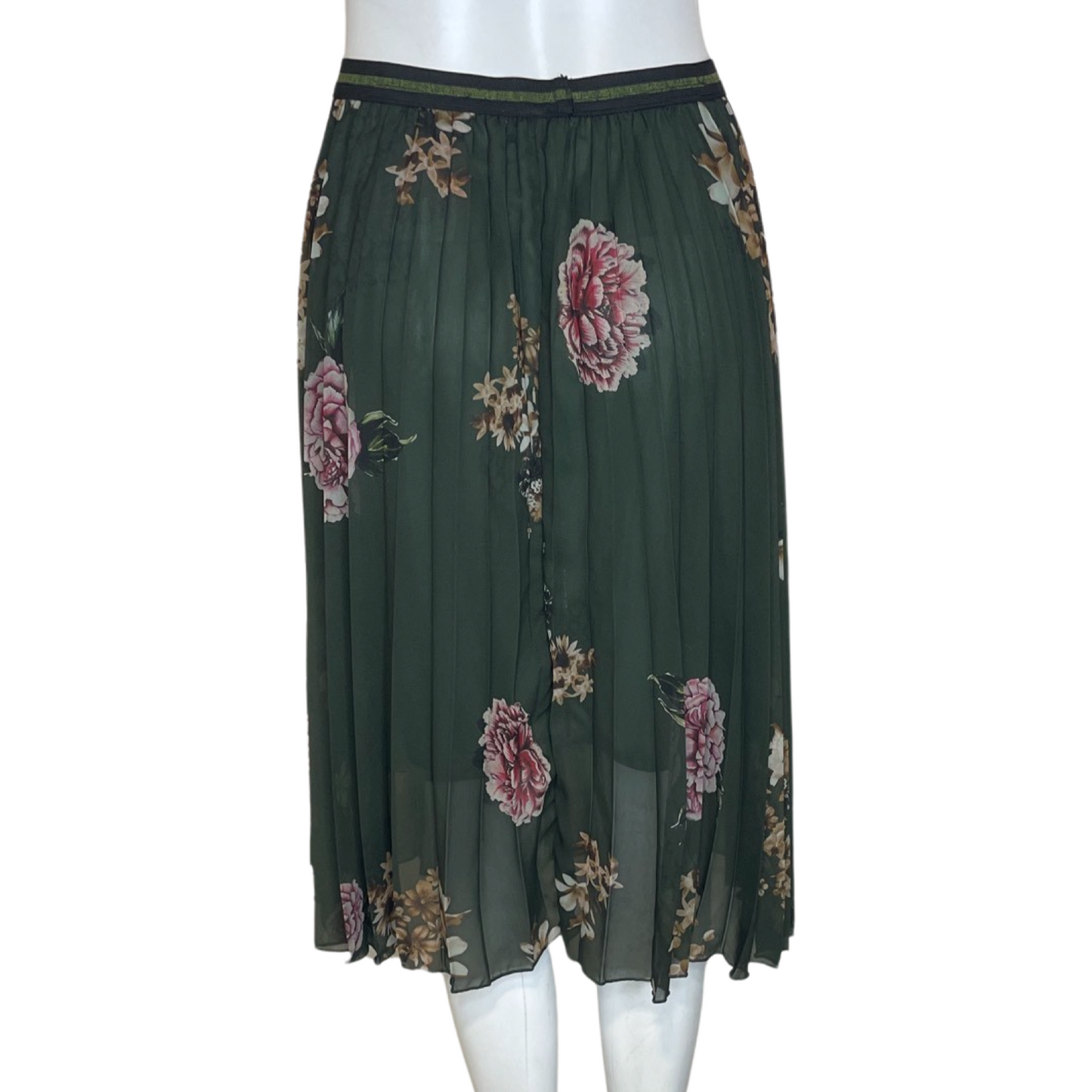 Falda DESIGUAL Flores Plisado Verde-Talla 42