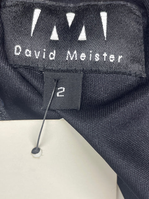 Vestido David Meister Plizado Negro- Talla 2