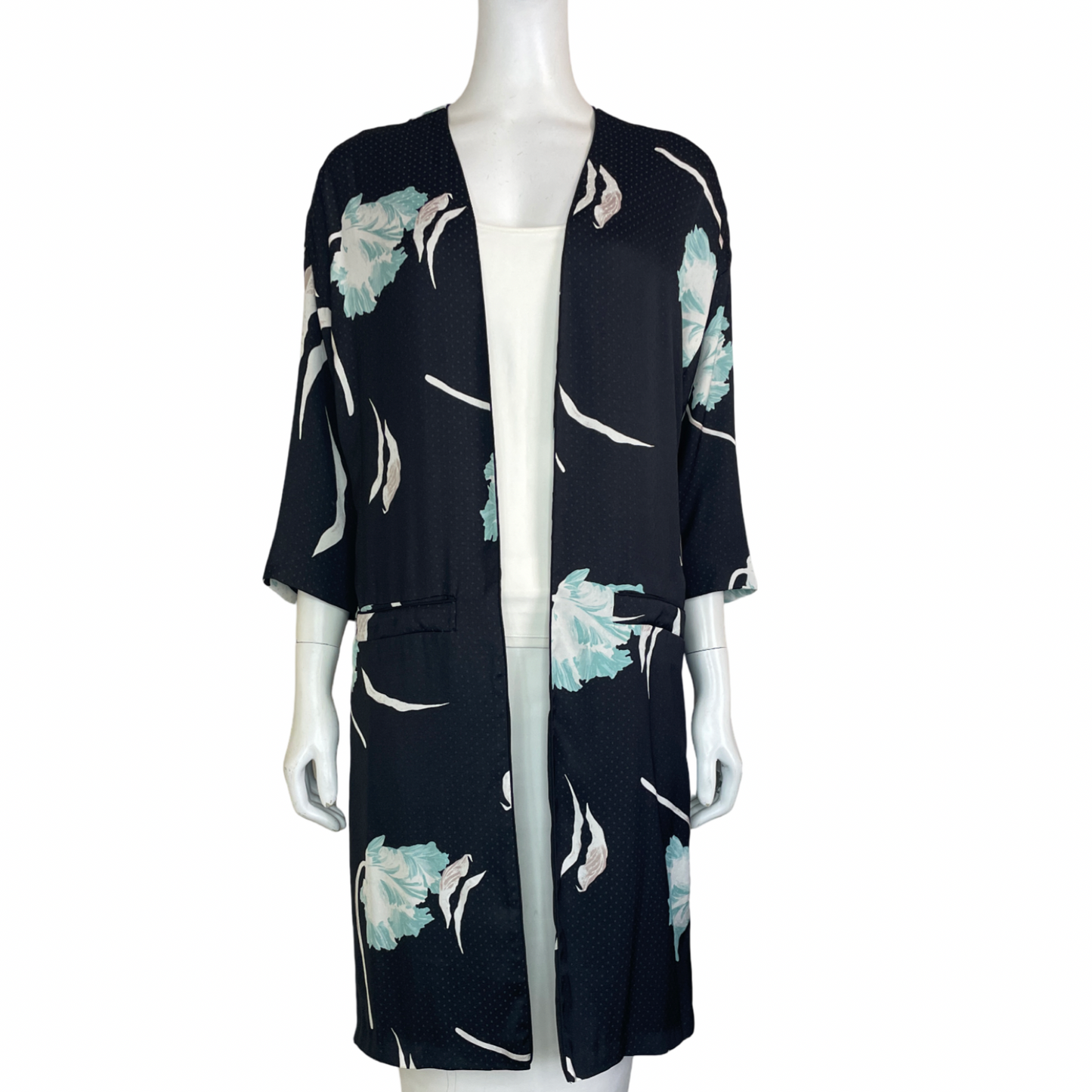 Kimono 1.STATE Floral Bolsillos Negro-Talla XS