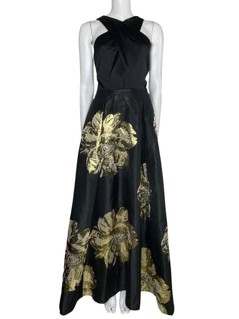 Vestido Tahari Maxi Floral Negro-Talla 8