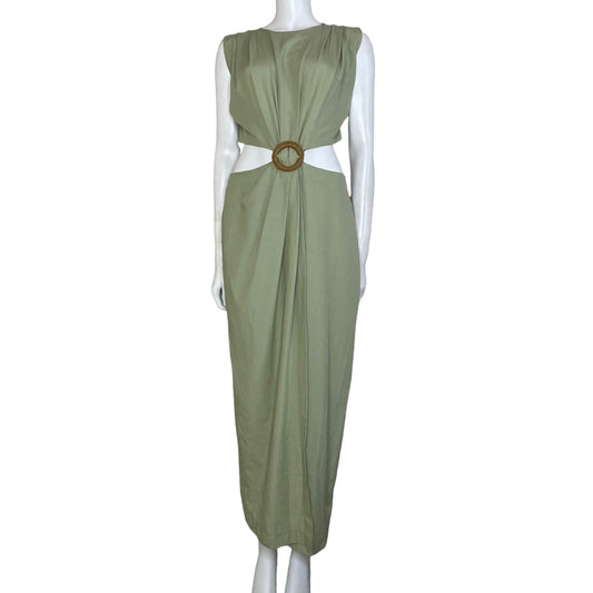 Vestido Zara Lino Cut Off Verde-Talla M