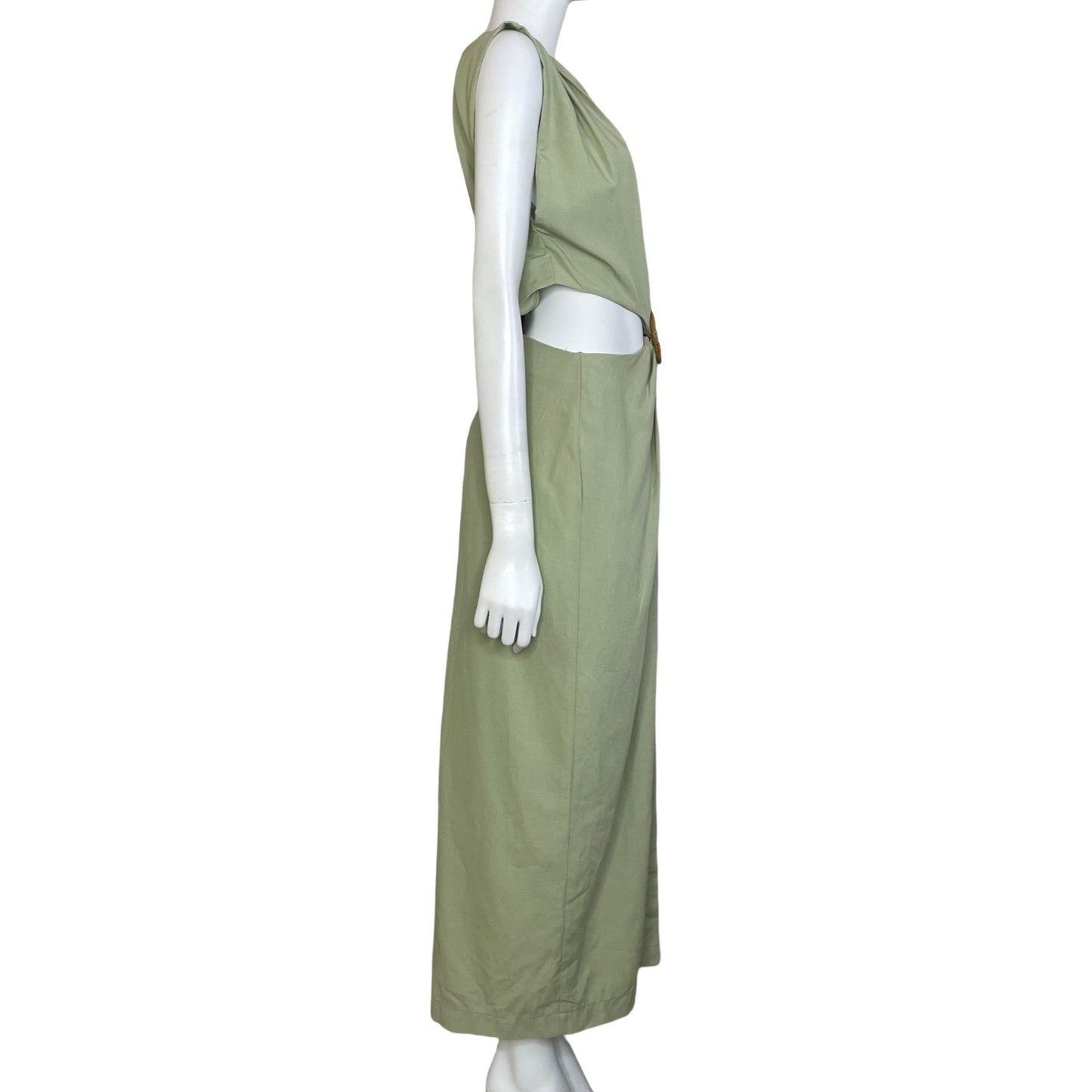 Vestido Zara Lino Cut Off Verde-Talla M