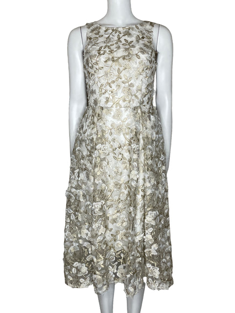 Vestido Adrianna Papell Bordado Midi Blanco-Talla 4