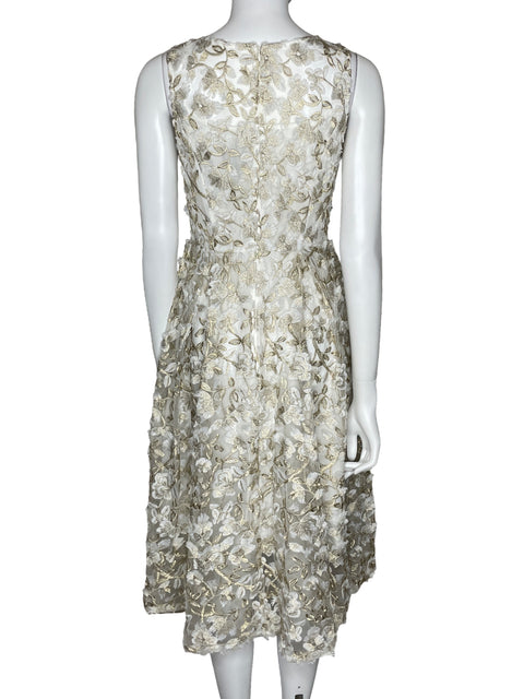 Vestido Adrianna Papell Bordado Midi Blanco-Talla 4