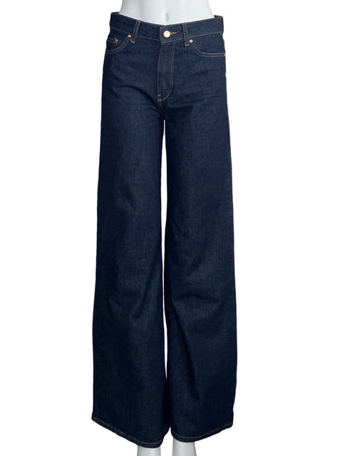 Pantalónn Zara High Waist Recto Azul-Talla 2