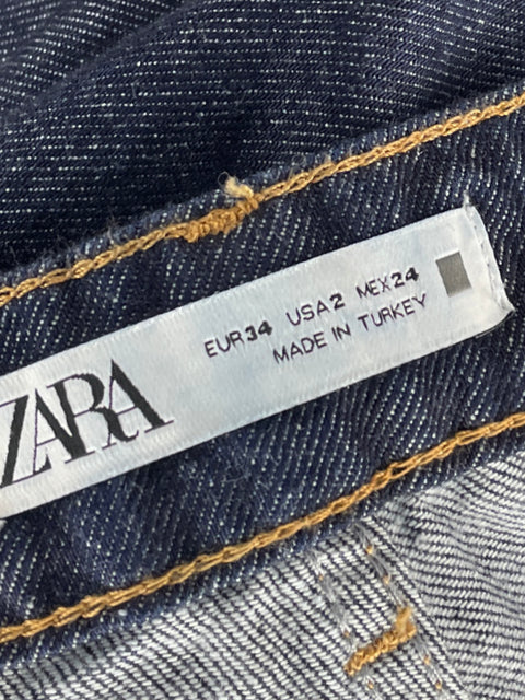Pantalónn Zara High Waist Recto Azul-Talla 2