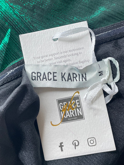 Vestido Grace Karin Metálico One Shoulder Verde-Talla M