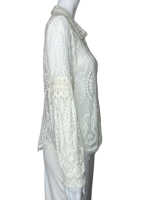 Camisa Vince Camuto Encaje Transparente Blaco-Talla S