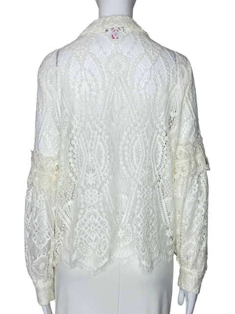 Camisa Vince Camuto Encaje Transparente Blaco-Talla S