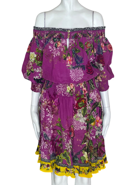 Vestido Camilla Off Shoulder Estampado Morado- Talla M