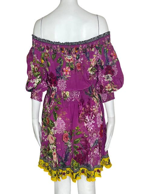 Vestido Camilla Off Shoulder Estampado Morado- Talla M
