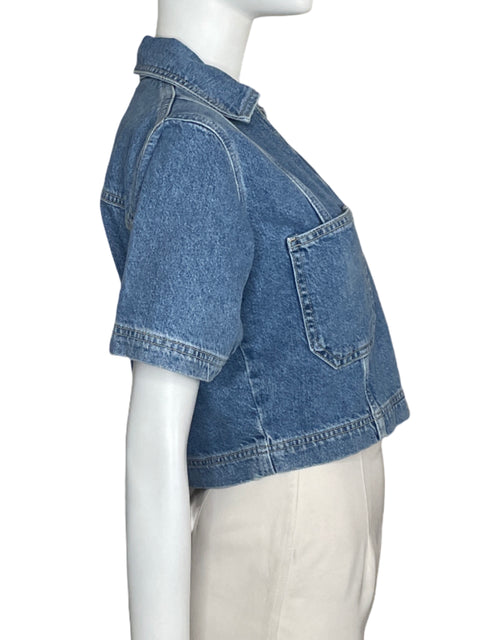 Top Zara Bolsillos Denim Azul-Talla XS