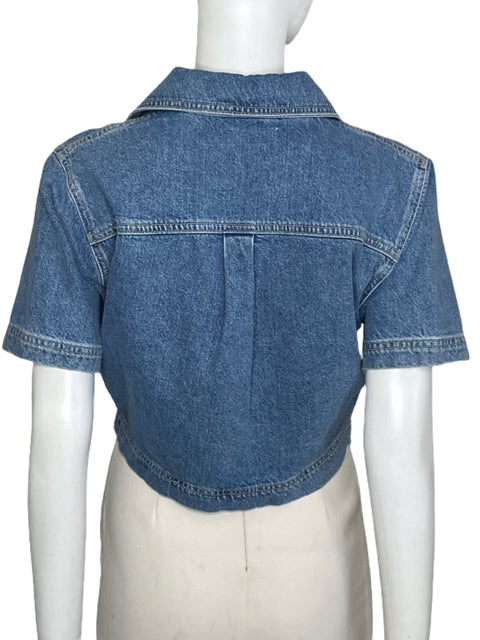 Top Zara Bolsillos Denim Azul-Talla XS