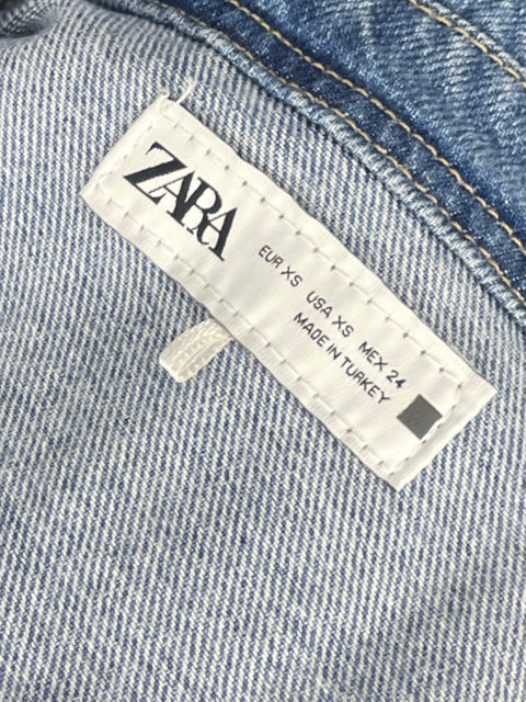 Top Zara Bolsillos Denim Azul-Talla XS