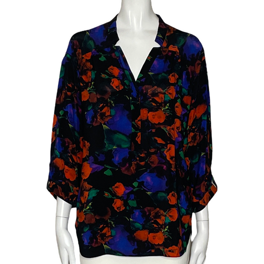 Blusa Milly Cuello V Estampado Flores Azul-Talla 4