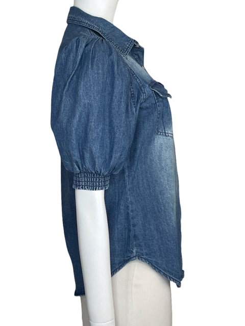Camisa Pastel Denim Bolsillos Azul-Talla S