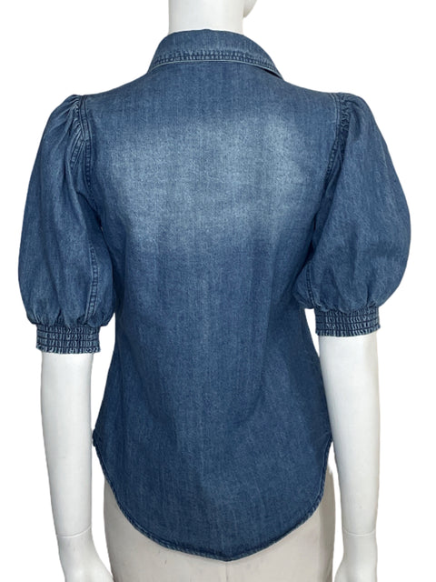 Camisa Pastel Denim Bolsillos Azul-Talla S