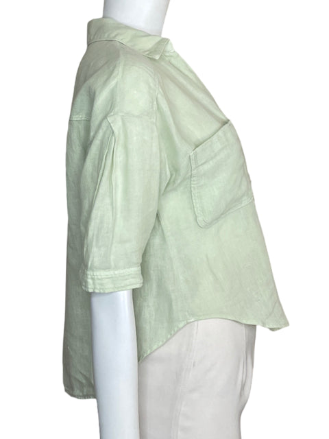 Camisa Zara Bolsillos Manga Corta Verde-Talla XS