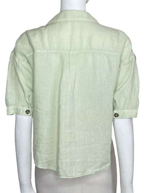 Camisa Zara Bolsillos Manga Corta Verde-Talla XS
