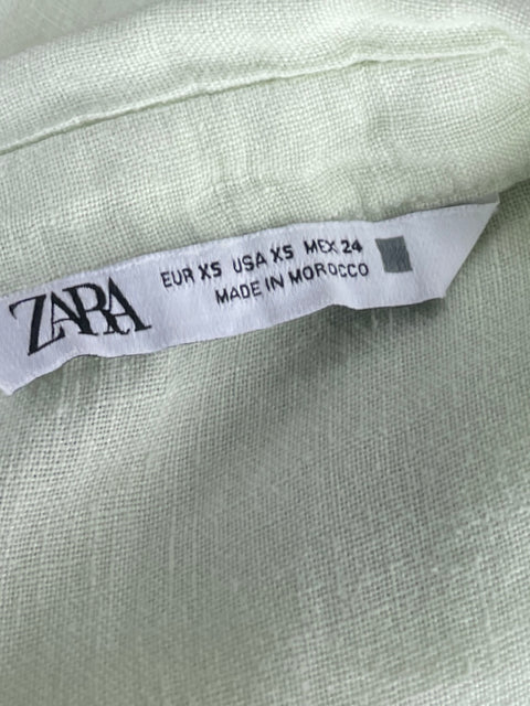 Camisa Zara Bolsillos Manga Corta Verde-Talla XS