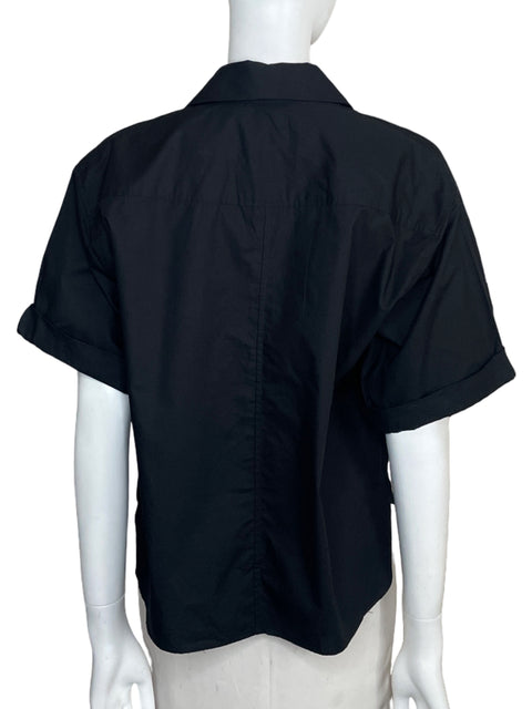 Camisa Zara Manga Corta Bolsillo Negro-Talla XS