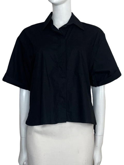 Camisa Zara Manga Corta Bolsillo Negro-Talla XS