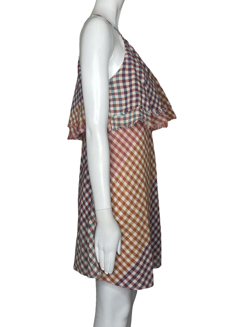 Vestido Zara Cuadros Desflecado Naranja-Talla M