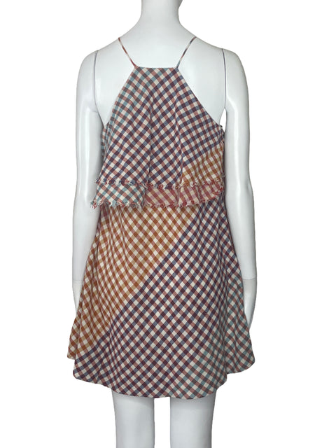 Vestido Zara Cuadros Desflecado Naranja-Talla M
