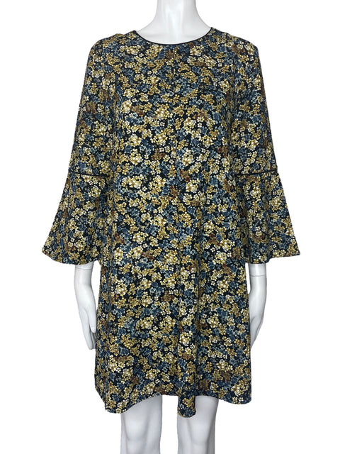 Vestido Zara Flores Mangas Negro-Talla M