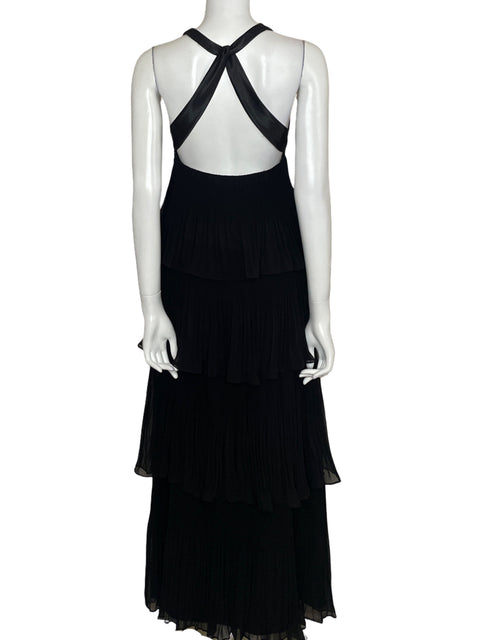 Vestido Dave & Johnny Maxi Vuelos Negro-Talla 1/2