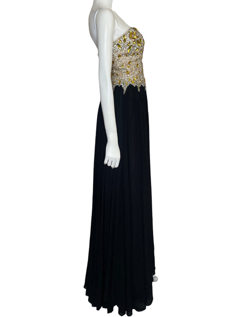 Vestido Terani Couture Strapless Pedrería Negro-Talla M
