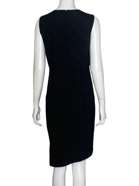 Vestido Ellie Tahari Cuello V Cuadros Negro-Talla 12