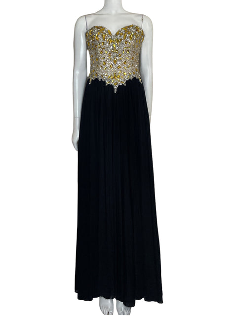 Vestido Terani Couture Strapless Pedrería Negro-Talla M