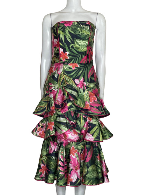 Vestido Lazaro Sánchez Midi Strapless Verde-Talla M