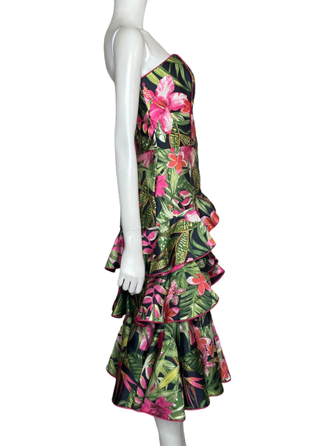 Vestido Lazaro Sánchez Midi Strapless Verde-Talla M