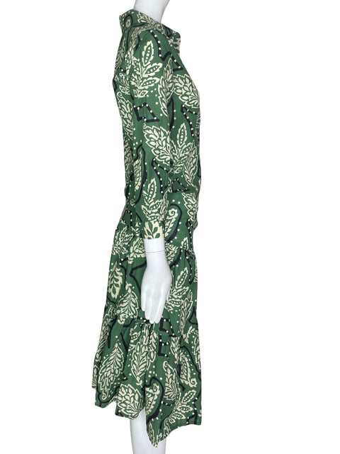 Vestido Zara Manga Larga Flores Verde- Talla XS