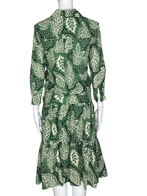 Vestido Zara Manga Larga Flores Verde- Talla XS