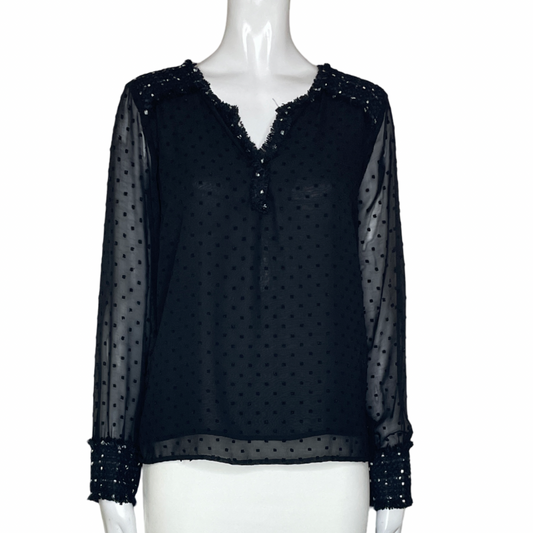 Blusa ZARA Mangas Tweet Negro-Talla S