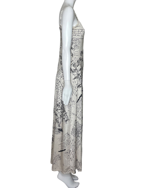 Vestido Desigual Escrito Tiras Blanco-Talla M