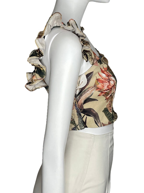 Top Ela Floral Sin Mangas Beige-Talla S