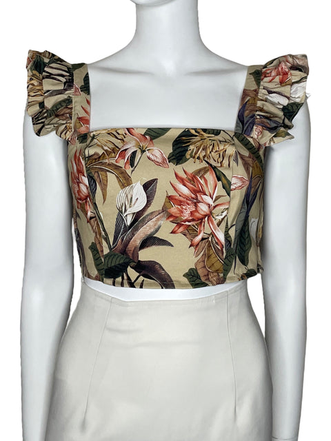 Top Ela Floral Sin Mangas Beige-Talla S