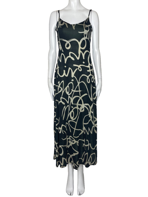 Vestido Desigual Estampado Tiras Negro-Talla M