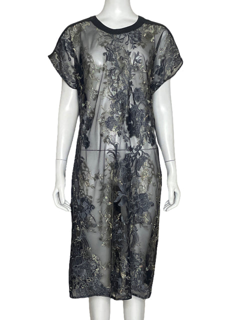 Vestido BCBG Mesh Bordado Negro-Talla 06