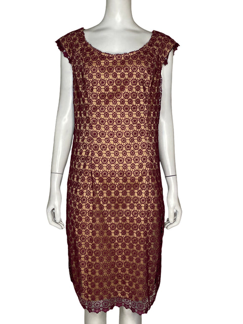 Vestido Adrianna Papell 16 Encaje Burdeos Rojo Vino - Talla 16
