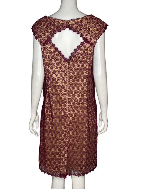 Vestido Adrianna Papell 16 Encaje Burdeos Rojo Vino - Talla 16