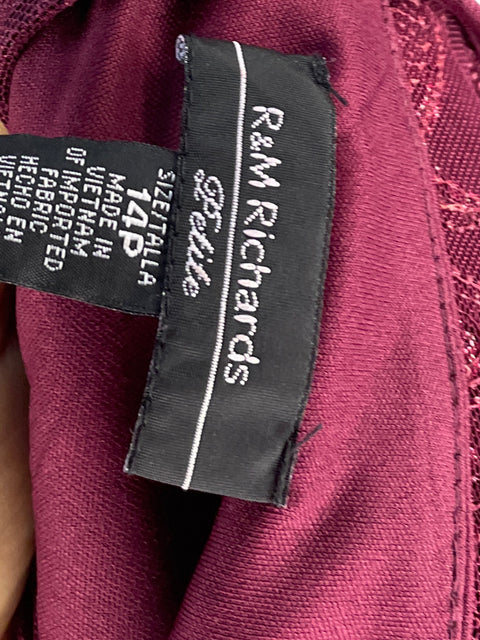 Vestido R&M Richards Lentejuelas Satén Rojo Vino - Talla S