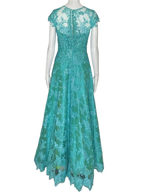 Vestido Alfredo Barraza Pedrería Maxi Verde-Talla S