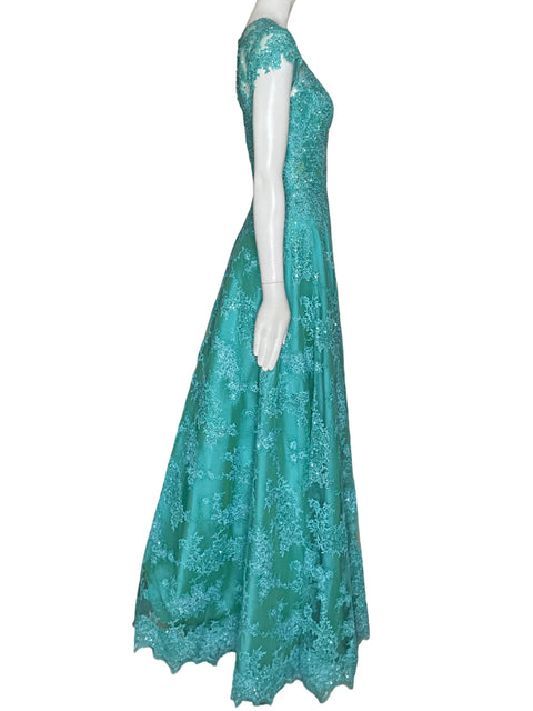 Vestido Alfredo Barraza Pedrería Maxi Verde-Talla S