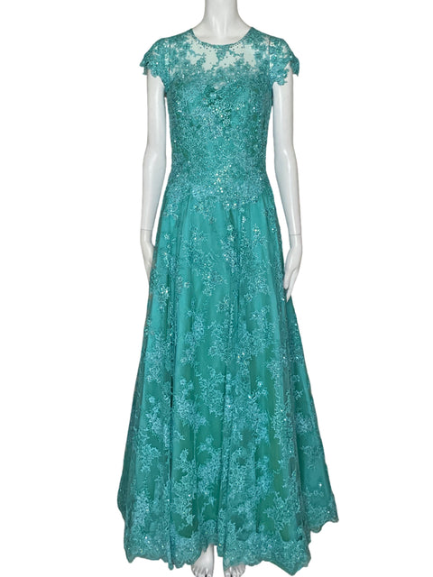 Vestido Alfredo Barraza Pedrería Maxi Verde-Talla S