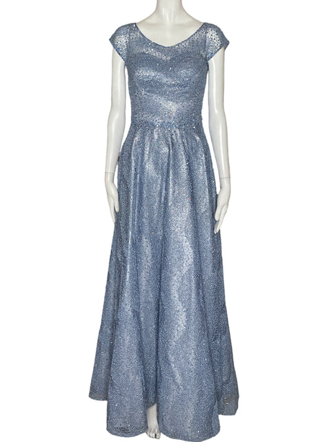 Vestido Alfredo Barraza Maxi Pedrería Azul-Talla S